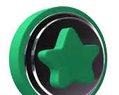Green star icon with a black and silver circular background.